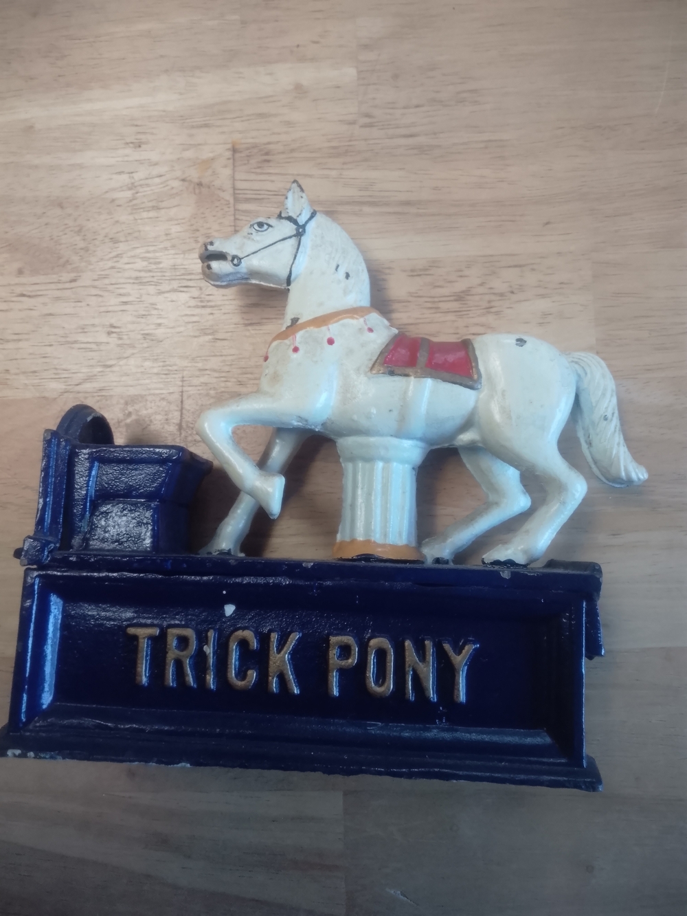 White Carousel Horse "Trick Pony" Cast Iron Bank